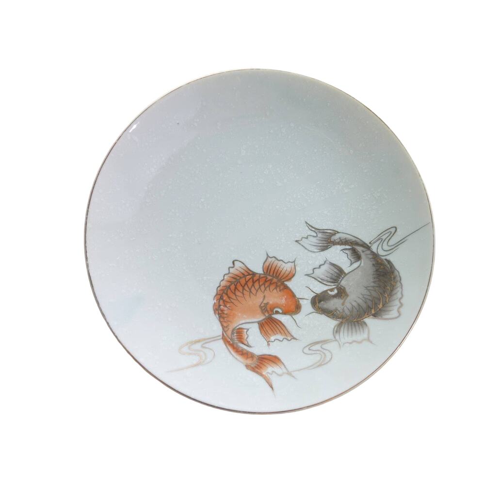 Vintage Japanese Ceramic Koi Fish Bowl Plate Dish 9.75 In Gold Gilt Japan Mark